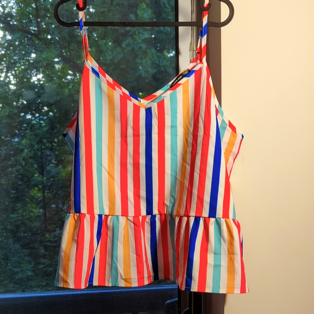 Plus Striped Ruffle Hem Cami Top